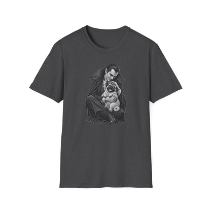 Vampire Holding Pug T‑Shirt — Gothic Cute Dog Tee