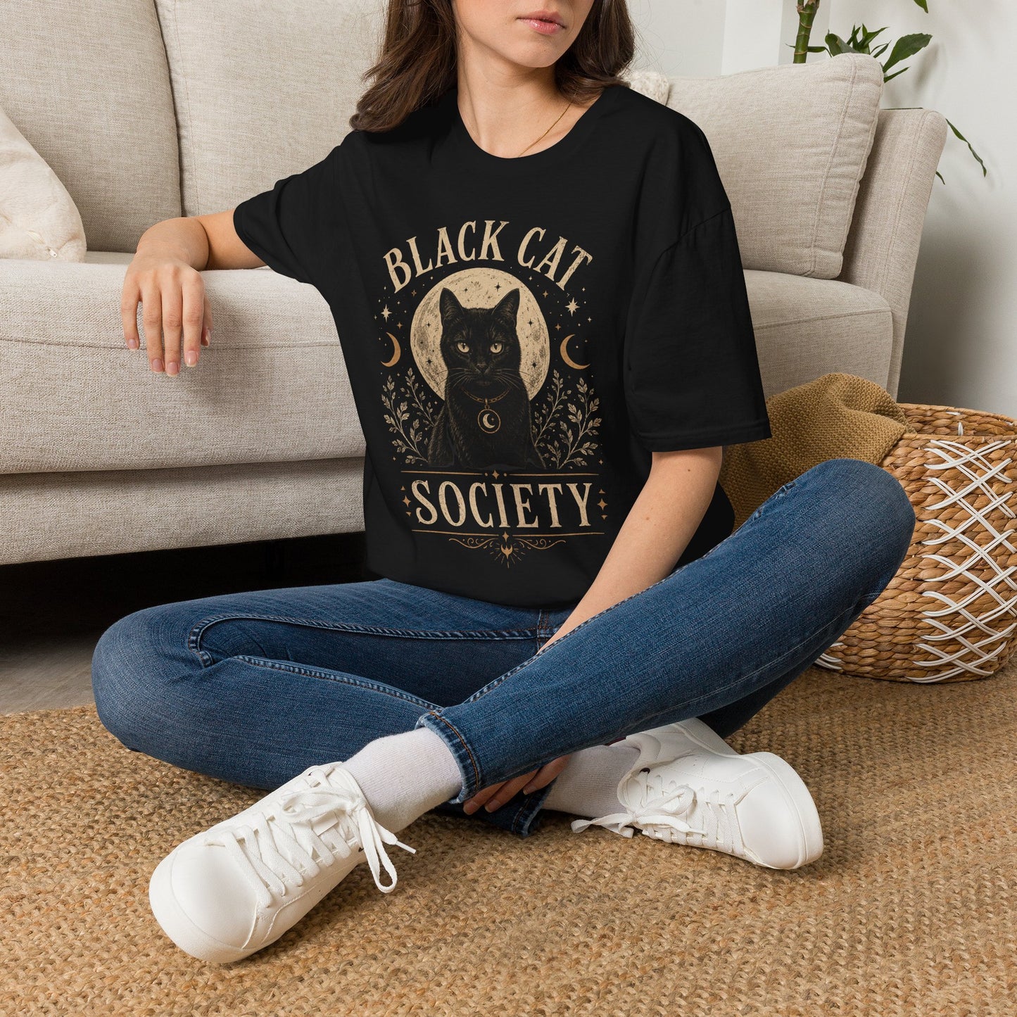 Black Cat Society T-Shirt — Vintage Moon & Mystic Cat Graphic Tee