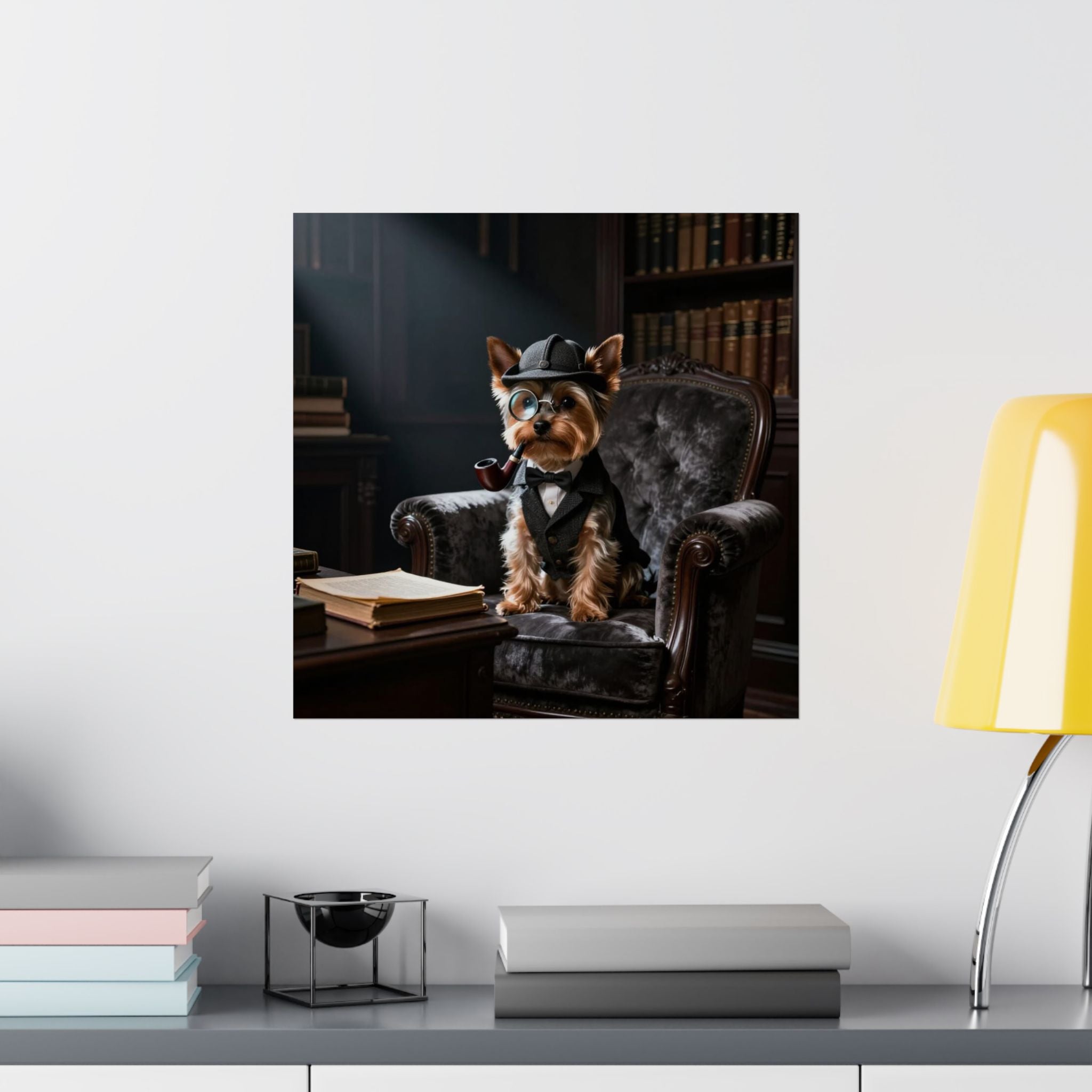 Detective Yorkie Matte Poster — Vintage Dog Portrait Wall Art