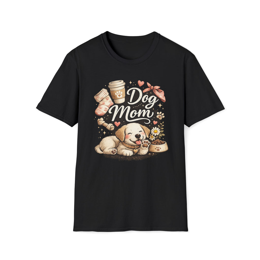 Dog Mom T-Shirt — Cute Puppy, Coffee & Floral Design