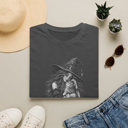 Witch and Cat Graphic T-Shirt — Cozy Gothic Halloween Tee