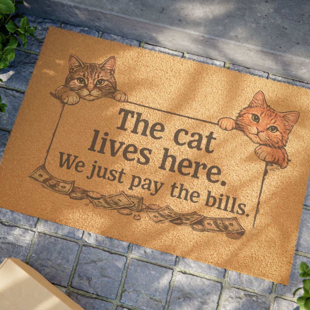 Doormat - "The Cat Lives Here, We Just Pay the Bills" Decorative Cat Welcome Mat