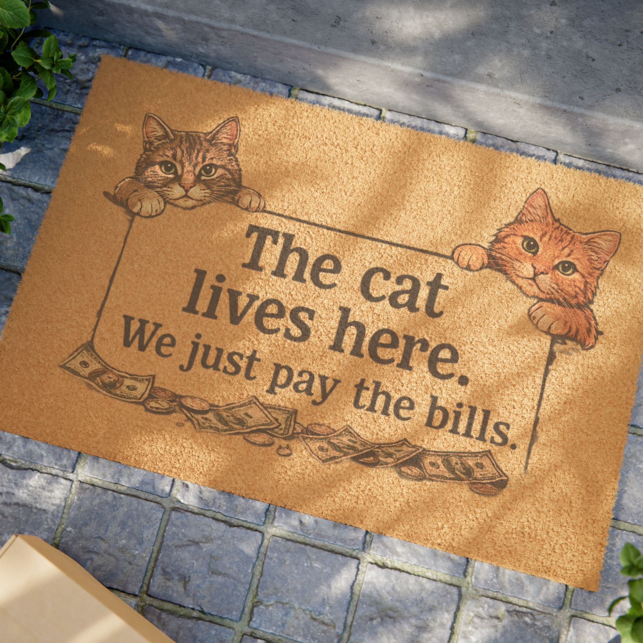 Doormat - "The Cat Lives Here, We Just Pay the Bills" Decorative Cat Welcome Mat