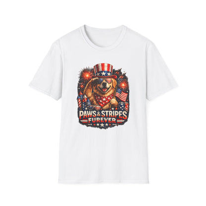 Patriotic Dog T-Shirt — "Paws & Stripes Forever" 4th of July Tee