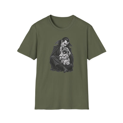 Vampire Holding Pug T‑Shirt — Gothic Cute Dog Tee