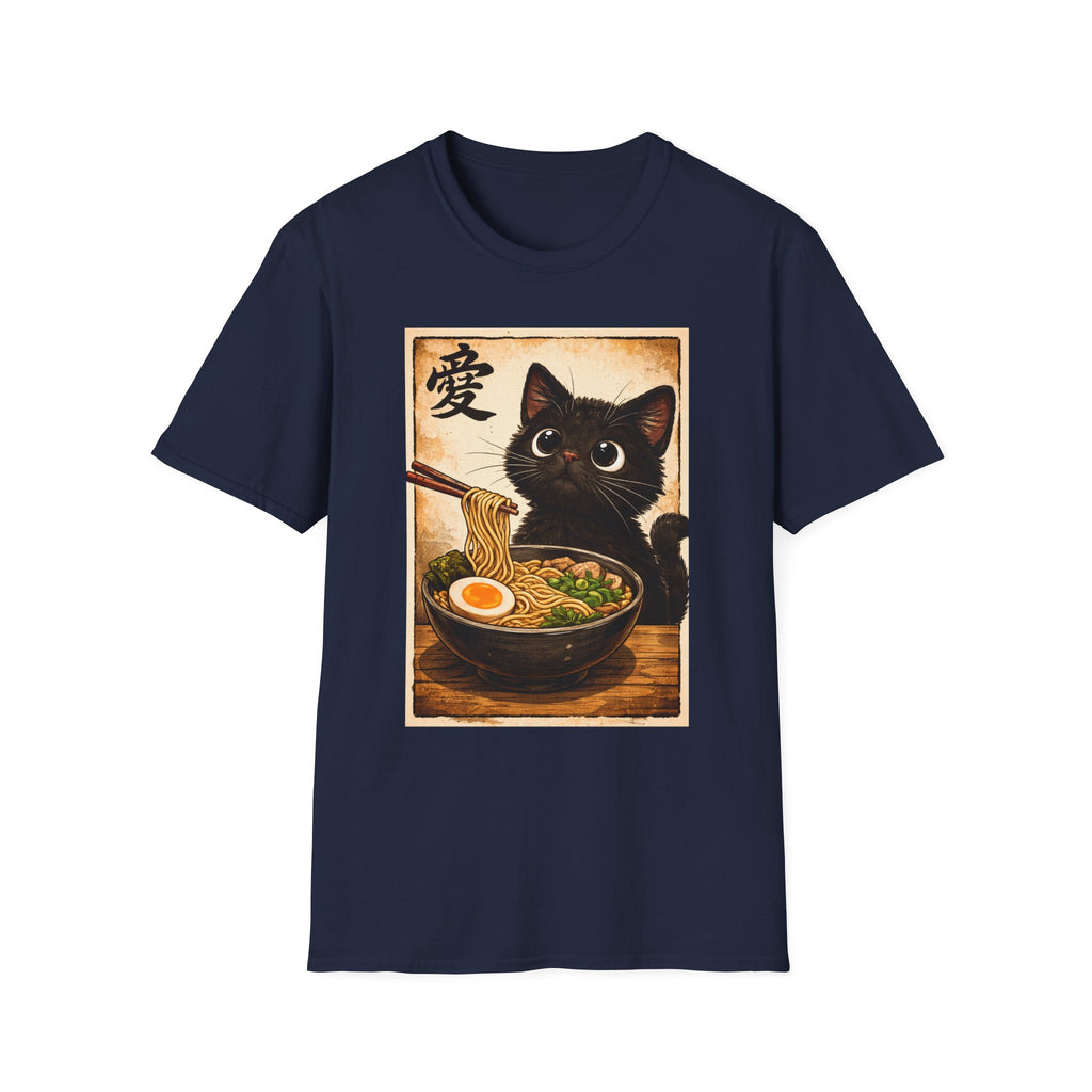 Cat Ramen T-Shirt — Cute Black Cat Eating Ramen Vintage Japanese Love Character