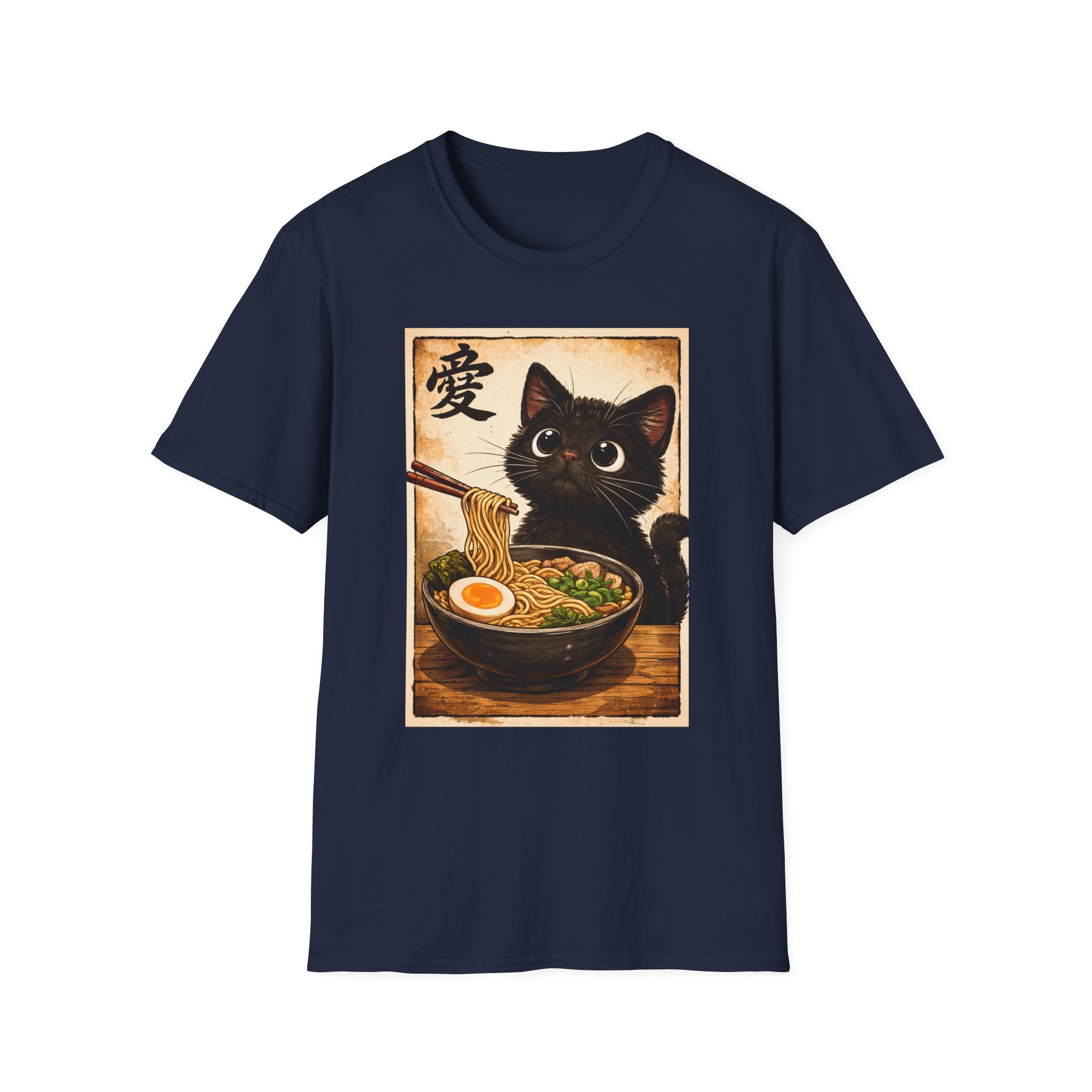 Cat Ramen T-Shirt — Cute Black Cat Eating Ramen Vintage Japanese Love Character