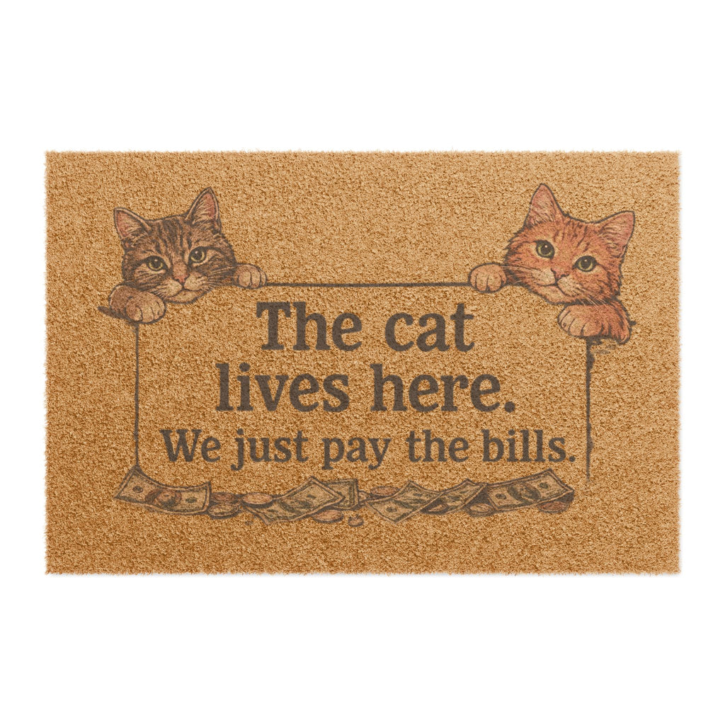 Doormat - "The Cat Lives Here, We Just Pay the Bills" Decorative Cat Welcome Mat