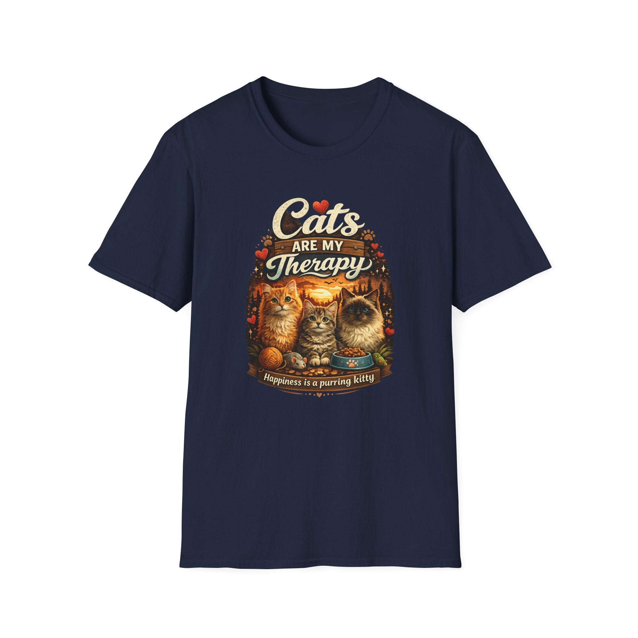 Cats Are My Therapy T-Shirt — Vintage Cozy Cat Lover Tee