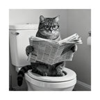 Digital download Cat Bathroom Poster – Funny Cat Reading Newspaper Wall Art, Quirky Black & White Matte Vertical Print