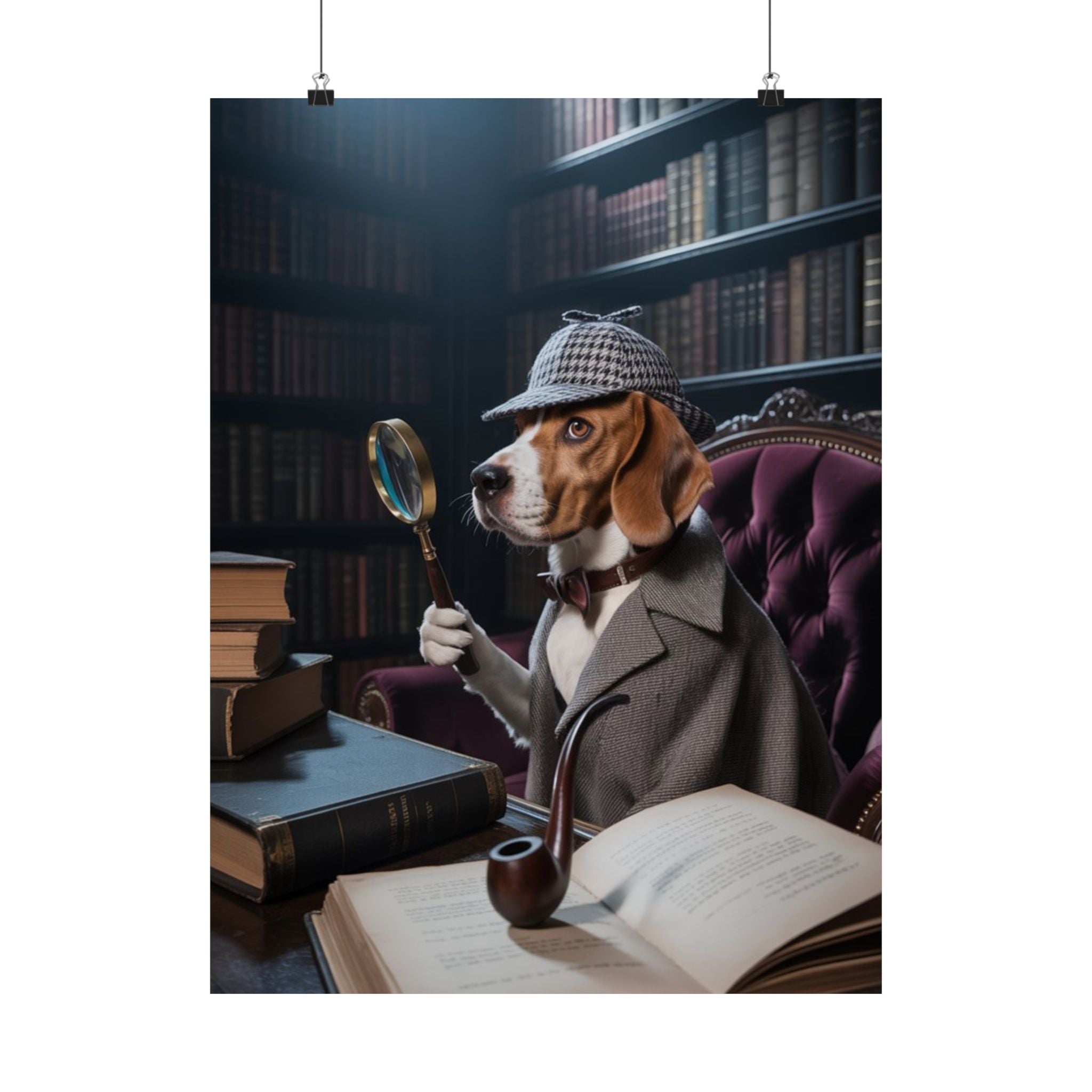 Detective Beagle Matte Poster — Vintage Library Dog Wall Art