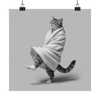 Dancing Cat Poster — Whimsical Cat Wrapped in Blanket Matte Print