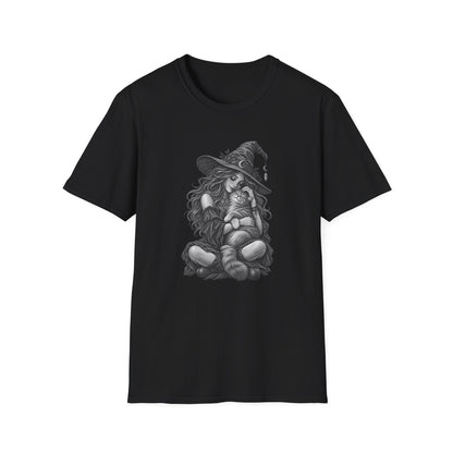 Witch and Cat Graphic T-Shirt — Cozy Gothic Halloween Tee