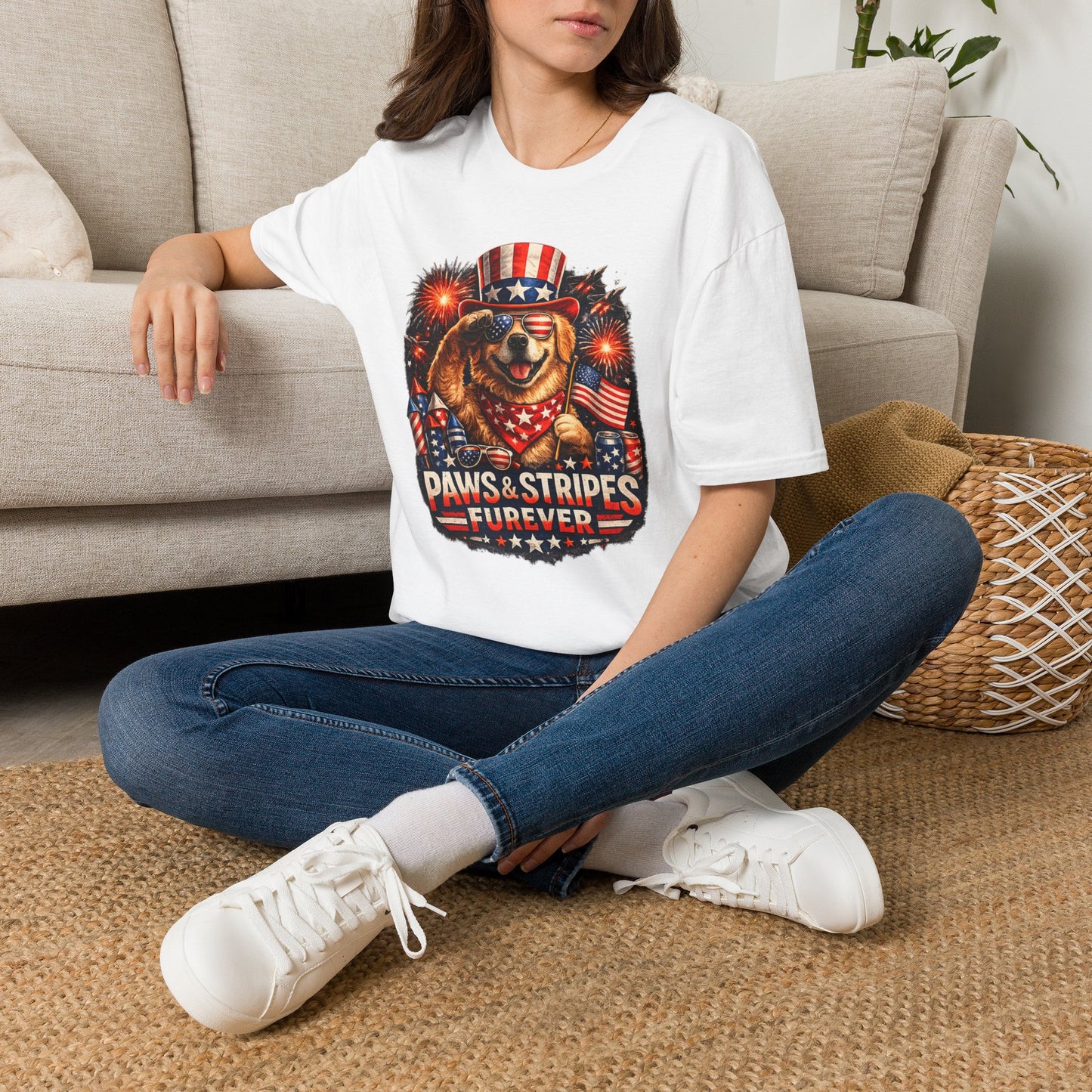 Patriotic Dog T-Shirt — "Paws & Stripes Forever" 4th of July Tee