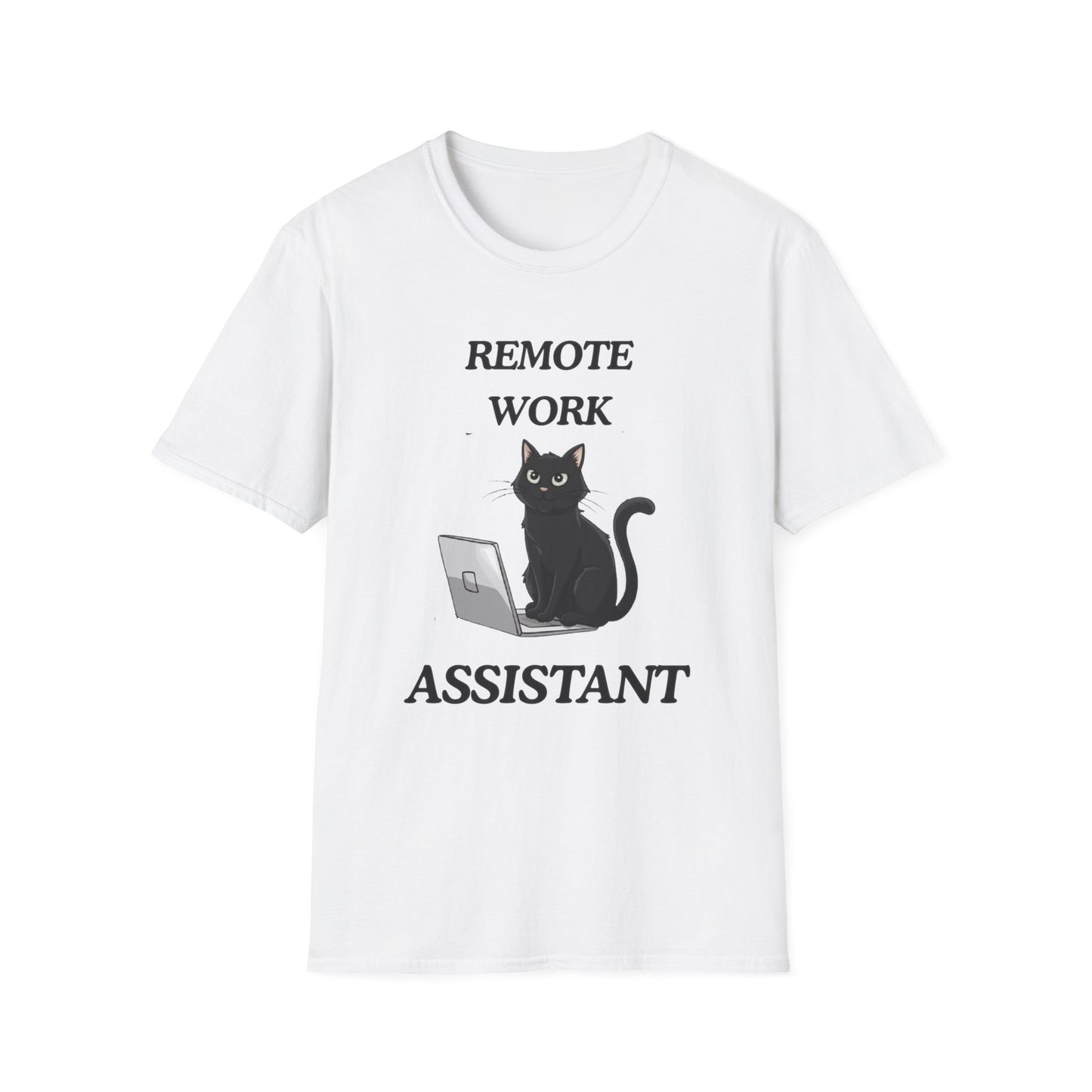 Remote Work Assistant T-Shirt — Cute Black Cat Laptop Tee for WFH