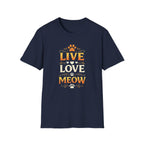 Live Love Meow T-Shirt — Cute Cat Paw Graphic Tee for Cat Lovers