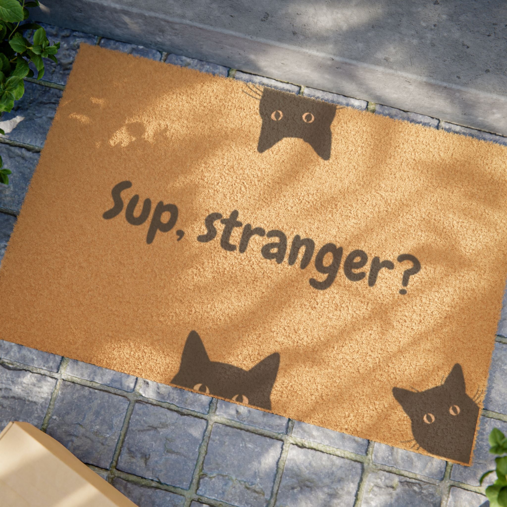 Doormat — "Sup, Stranger?" Cute Cat Peeking Coir Welcome Mat