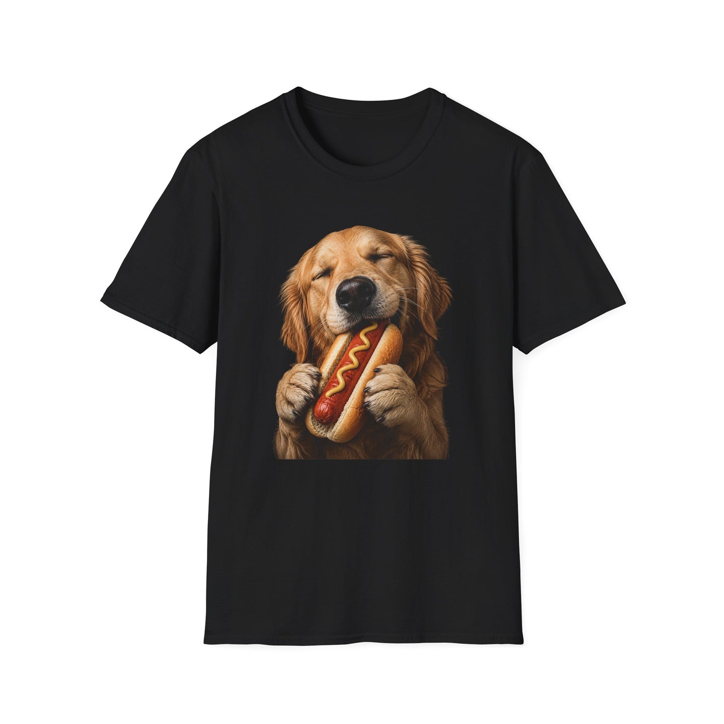Golden Retriever Hot Dog T-Shirt — Cute Dog Eating Hotdog Graphic Tee