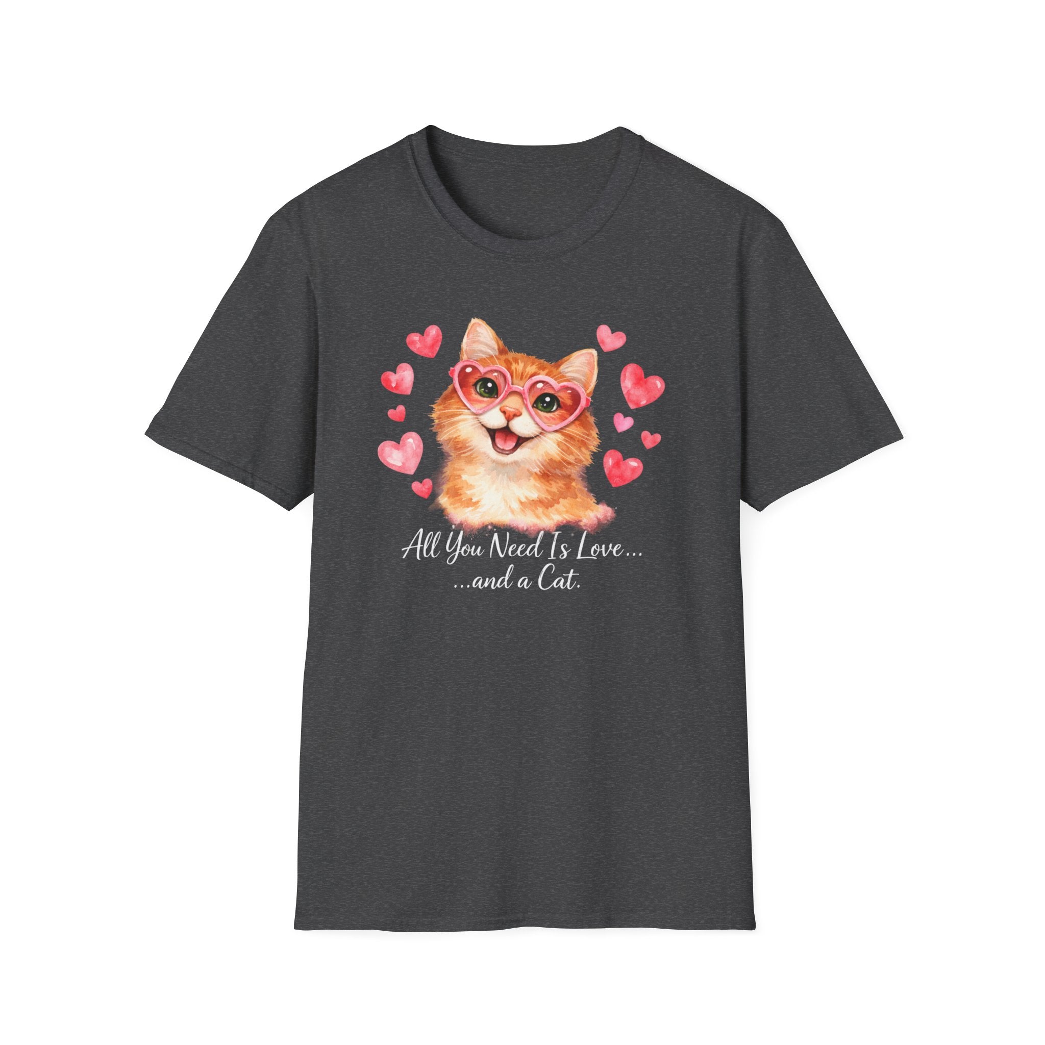 All You Need Is Love... and a Cat T-Shirt — Cute Heart Sunglasses Kitty Tee