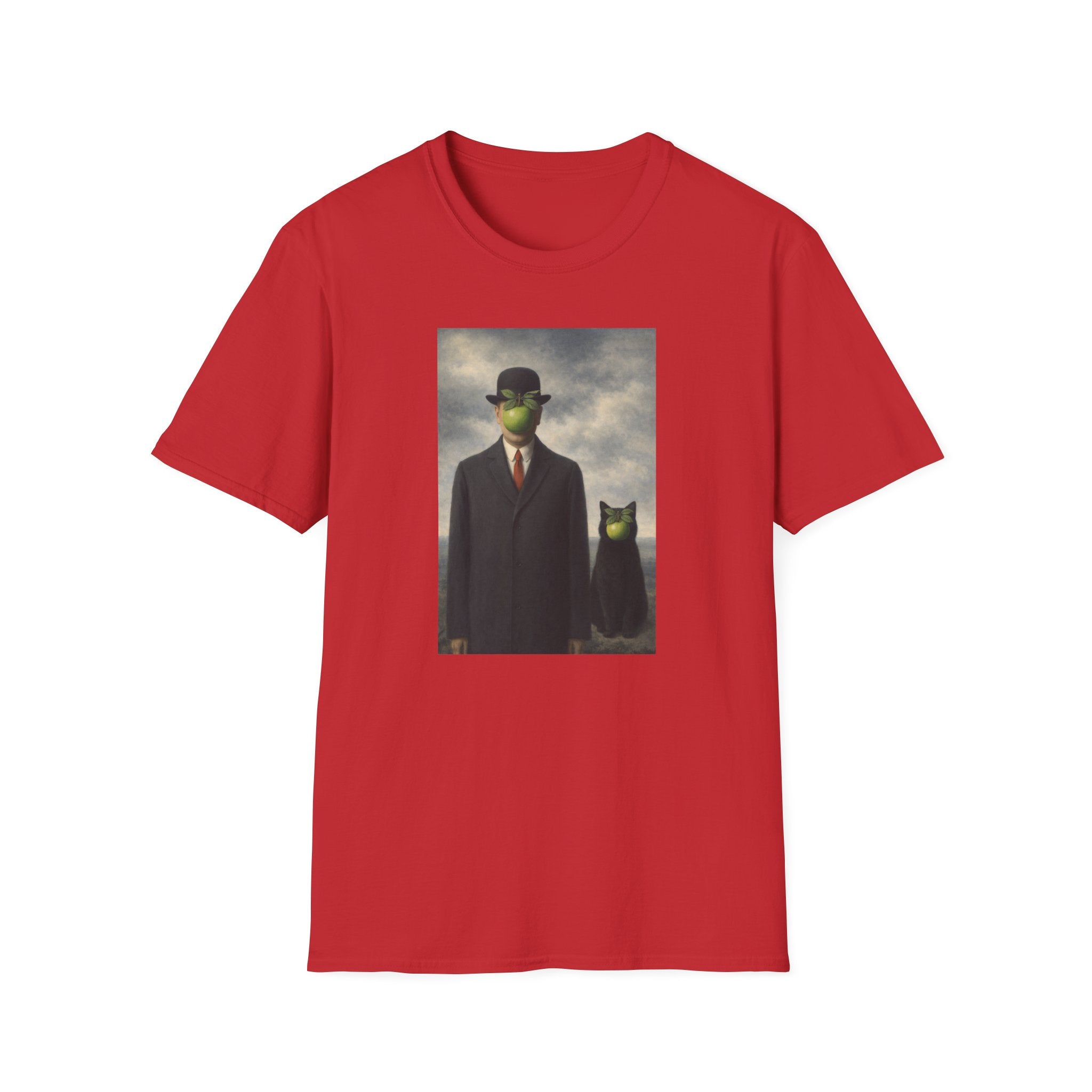Surreal Magritte-Inspired Man with Apple T-Shirt — Vintage Surrealist Art Tee