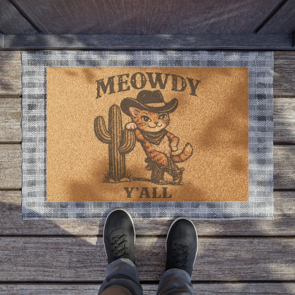 Meowdy Y'all Doormat - Cowboy Cat Welcome Mat