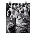 Funny Cat Selfie Poster — Matte Vertical Wall Art with Alien Photobomb