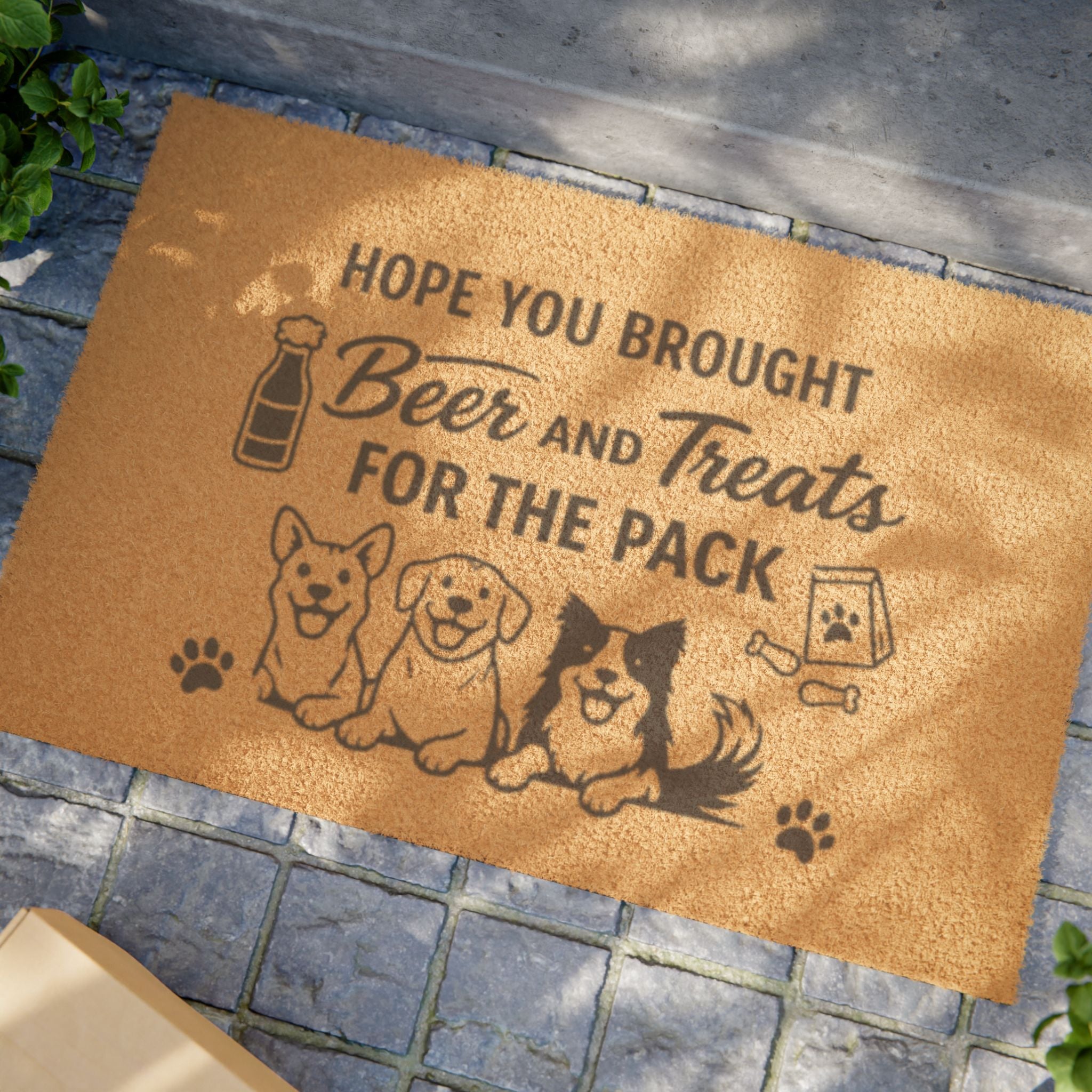 Doormat — "Hope You Brought Beer and Treats for the Pack" Dog Lover Welcome Mat