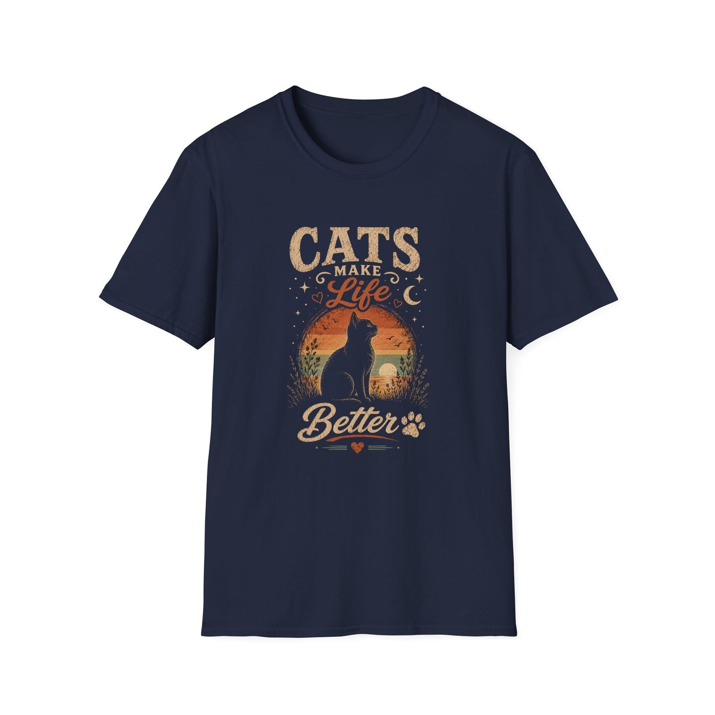 Cats Make Life Better T-Shirt — Vintage Sunset Cat Lover Tee