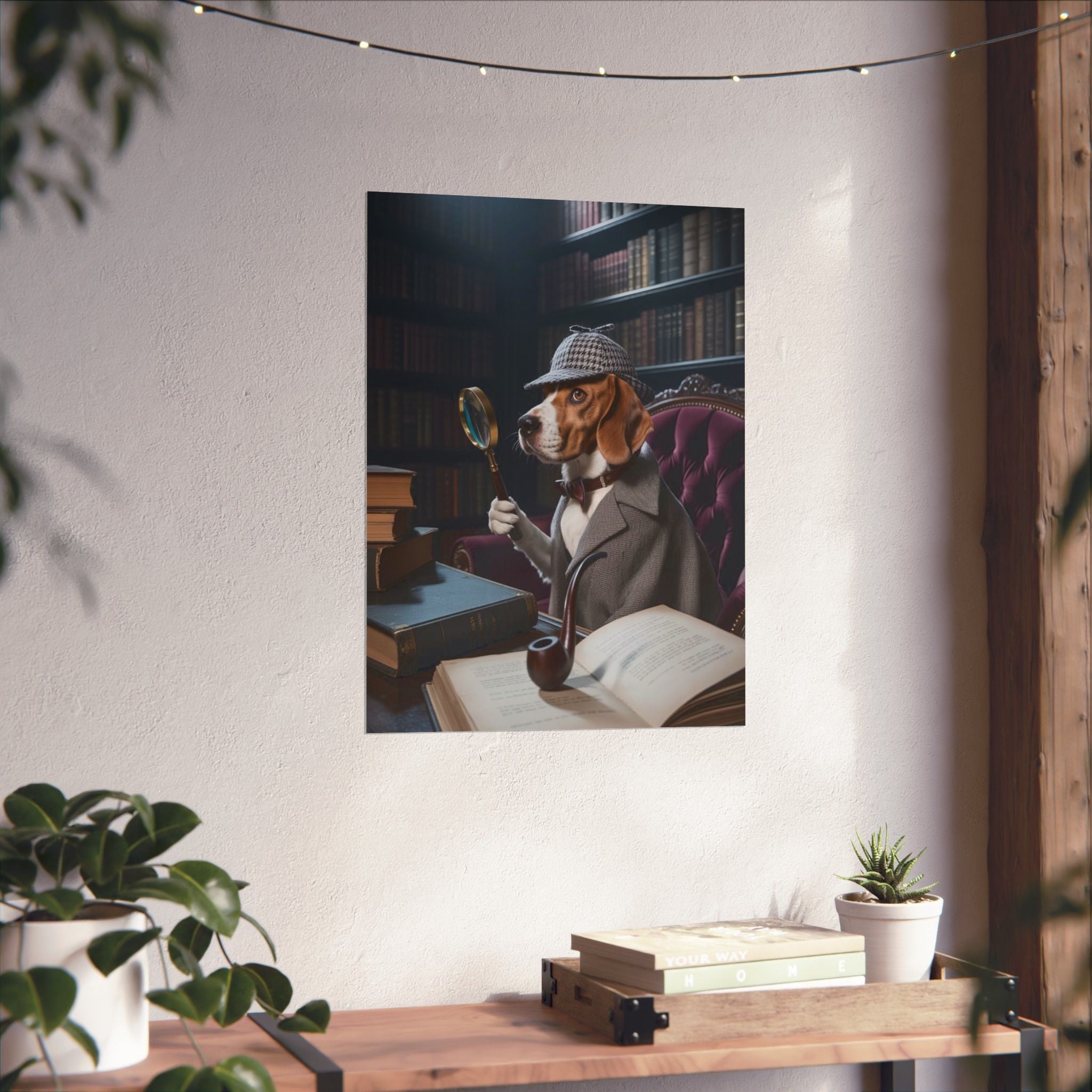 Detective Beagle Matte Poster — Vintage Library Dog Wall Art
