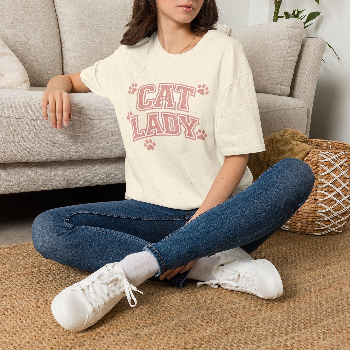 Cat Lady T-Shirt — Cute Pink Paw Print Graphic Tee for Cat Lovers