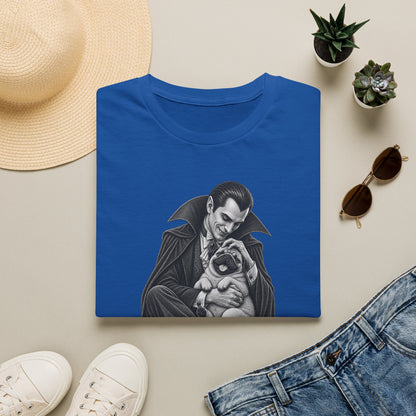 Vampire Holding Pug T‑Shirt — Gothic Cute Dog Tee