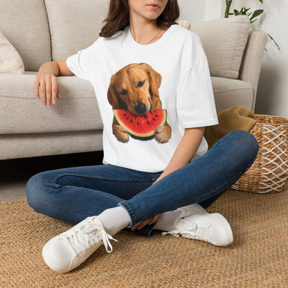 Dog Eating Watermelon T-Shirt — Cute Golden Retriever Summer Tee