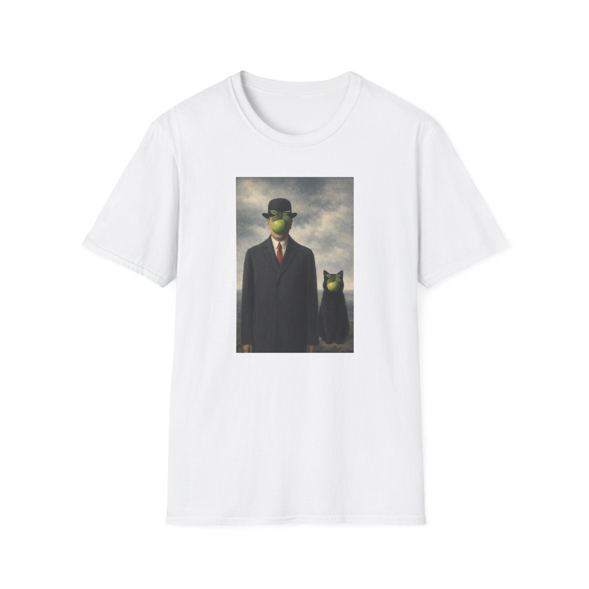 Surreal Magritte-Inspired Man with Apple T-Shirt — Vintage Surrealist Art Tee