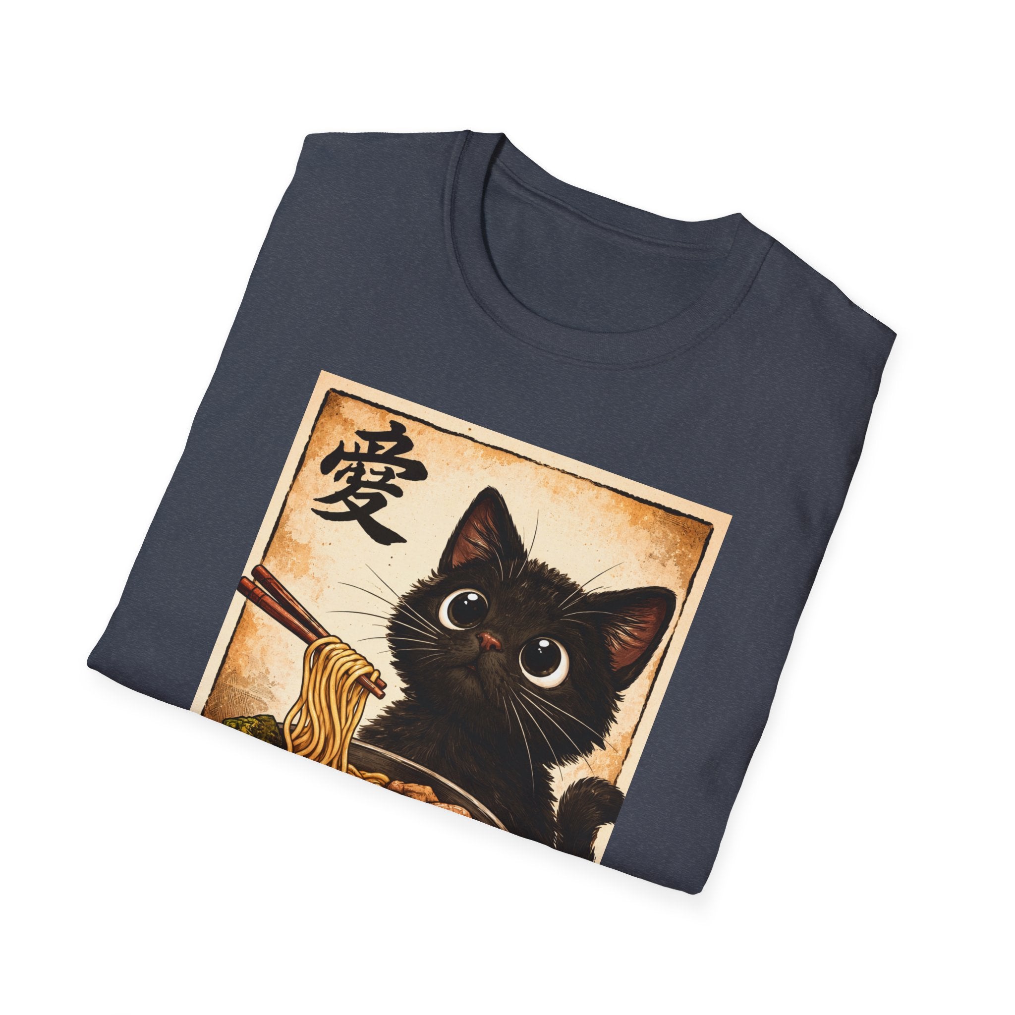 Cat Ramen T-Shirt — Cute Black Cat Eating Ramen Vintage Japanese Love Character