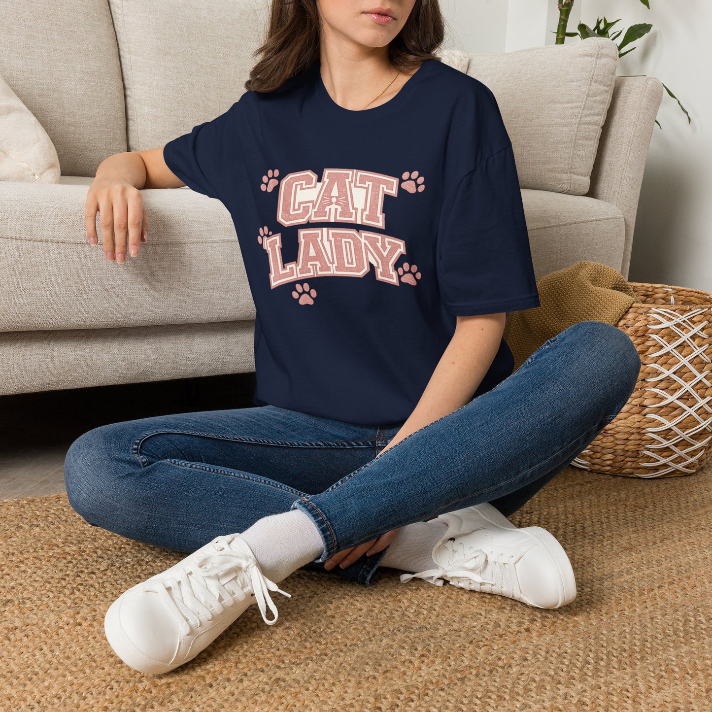 Cat Lady T-Shirt — Cute Pink Paw Print Graphic Tee for Cat Lovers