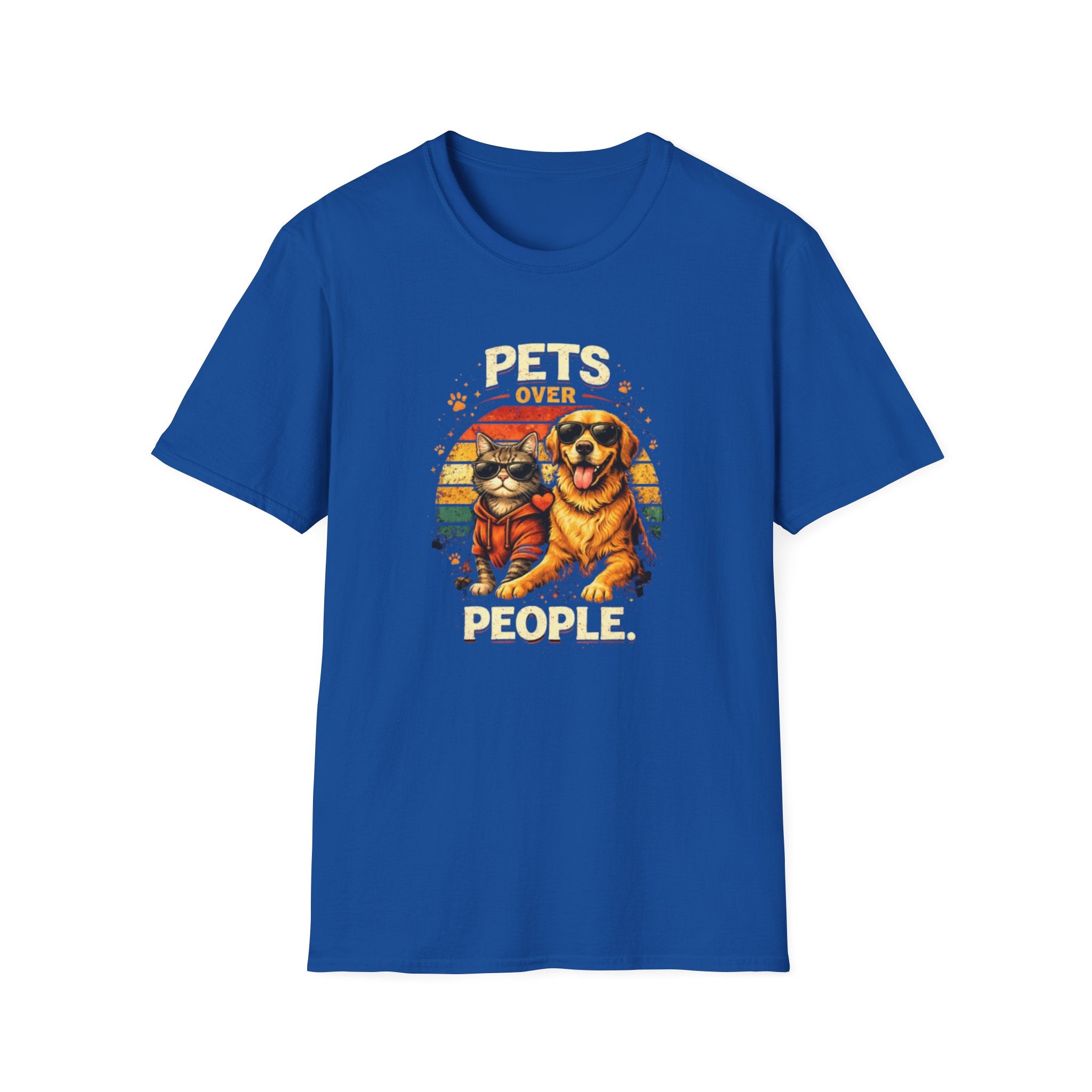 Pets Over People T-Shirt — Retro Cat & Dog Graphic Tee for Pet Lovers