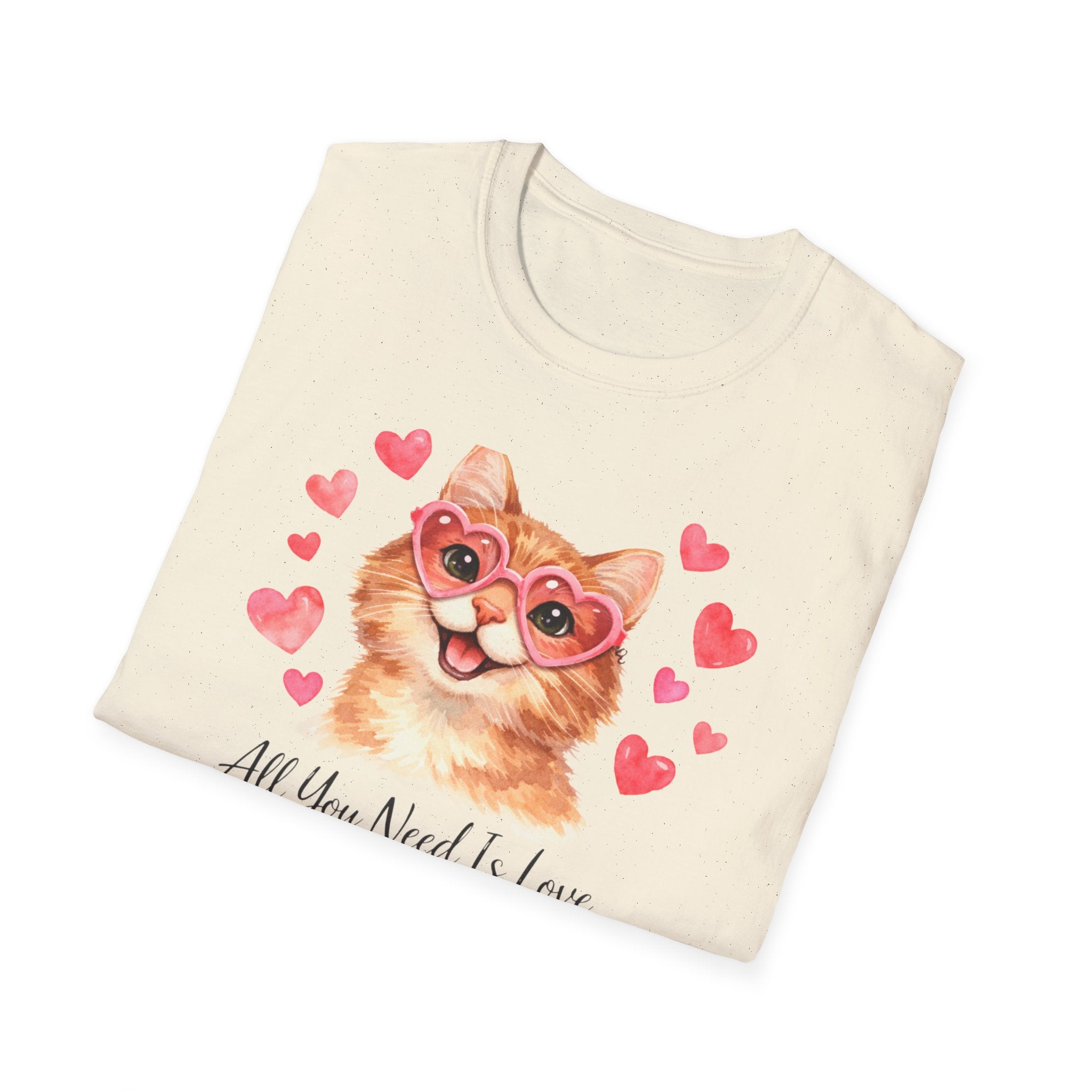 All You Need Is Love... and a Cat T-Shirt — Cute Heart Sunglasses Kitty Tee