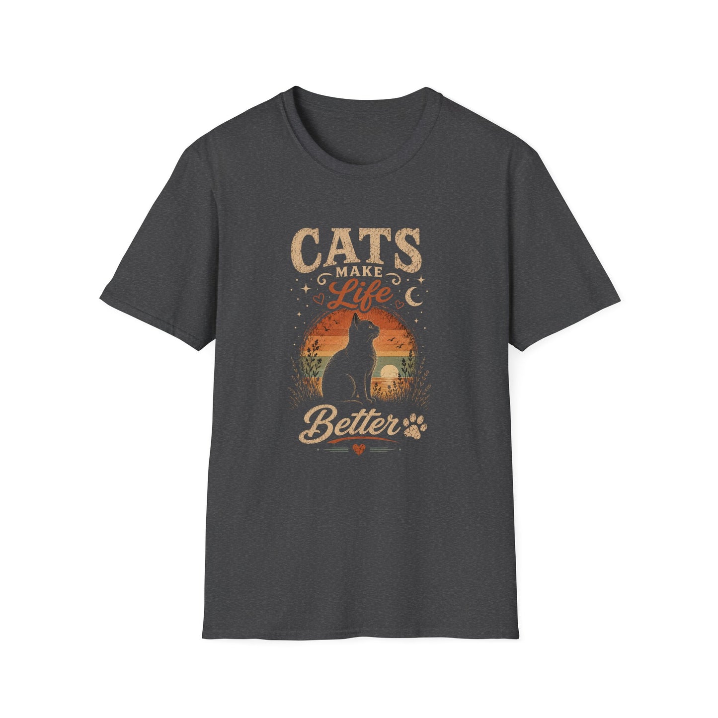 Cats Make Life Better T-Shirt — Vintage Sunset Cat Lover Tee
