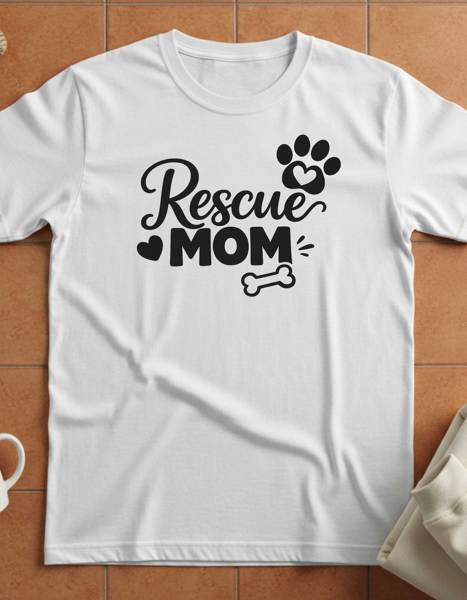 Rescue Mom T-Shirt — Cute Paw Print Dog Rescue Tee for Pet Moms